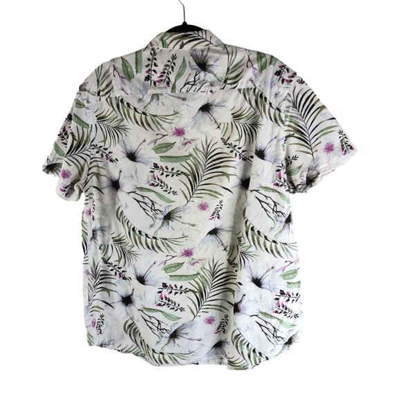 J.Ferrar Mens Slim Fit Floral Button-Down Hawaiian Shirt White Green XL - Picture 2 of 3